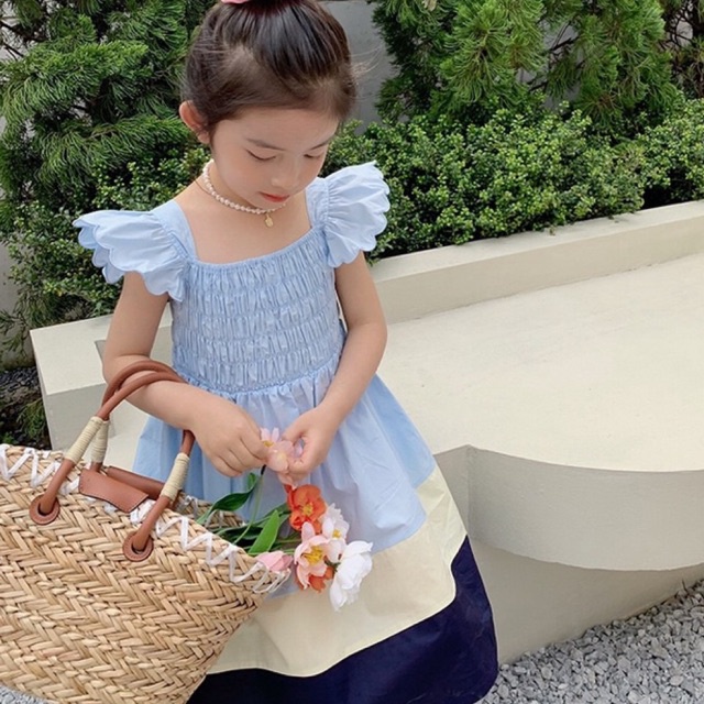 VÁY BÉ GÁI , VÁY TRẺ EM ,ĐẦM TIỂU THƯ DÁNG XOÈ ( XANH NHẠT TRẮNG XANH THAN)
