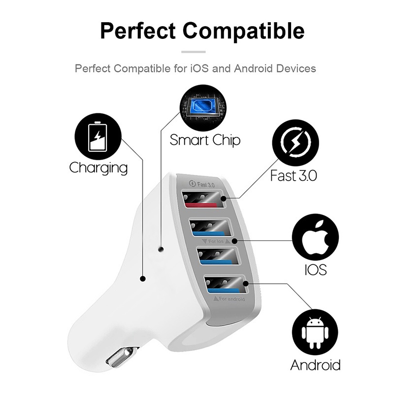 Tẩu Sạc Nhanh QC3.0 4 Cổng USB Cho iPhone Xiaomi Xe Hơi