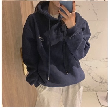 38818  Áo hoodie vải nỉ lót lông cừu dài tay in chữ thời trang dành cho nữ
