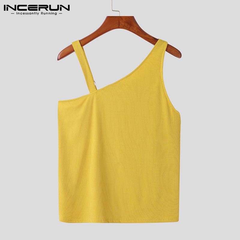 Áo INCERUN không tay phối dây dáng ôm màu trơn mùa hè cho nam