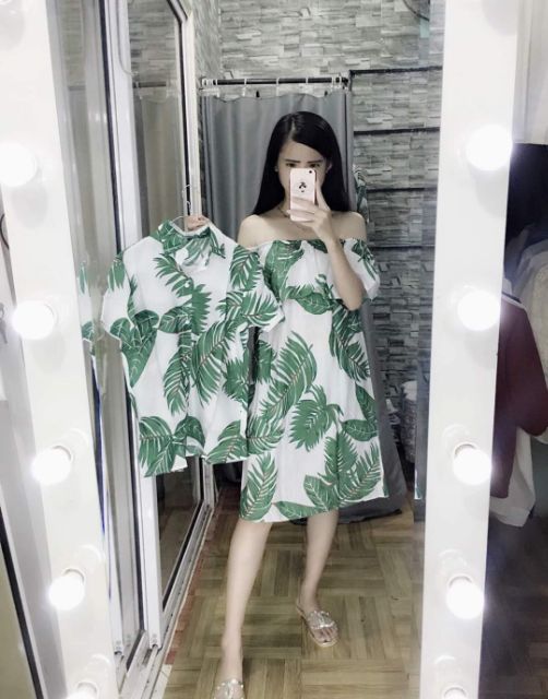 (Có bán lẻ)set đôi đi biển, set gia đình, áo sơ mi hoa quả,Bộ đôi trái cây đi biển chất tơ đũi mẫu