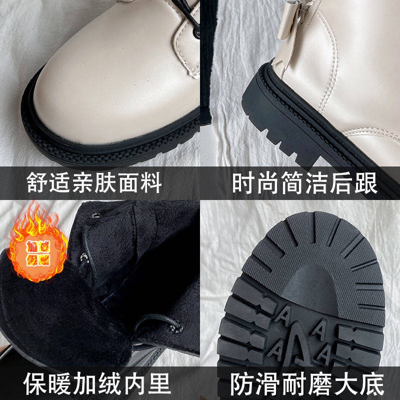 Giày Bốt Đế Bằng Đính Nơ Phong Cách Anh Quốc Thời Trang Thu Đông