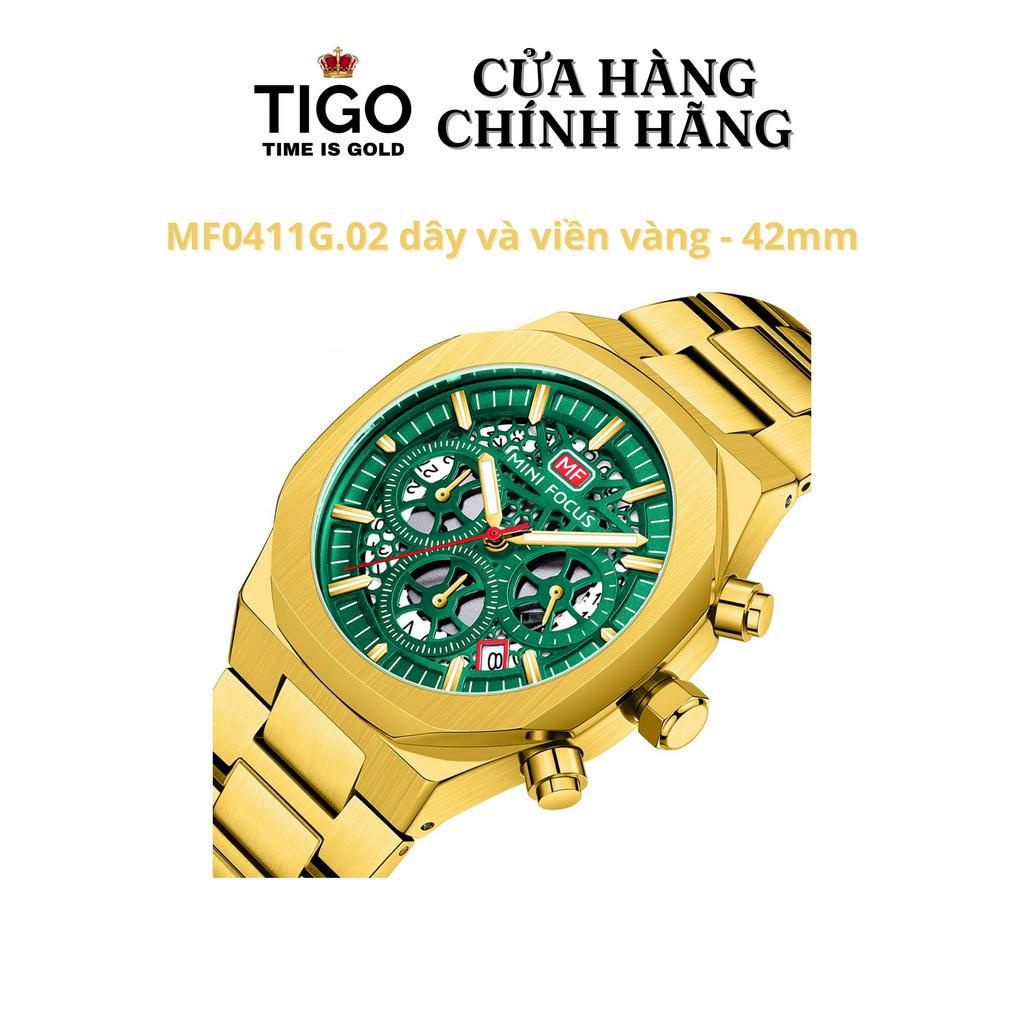 Đồng Hồ Nam MINI FOCUS MF0411G.02 Dây Thép Vàng Lộ Máy Thép Không Gỉ Cao Cấp Mặt Tròn Đường Kính 42mm Chống Nước