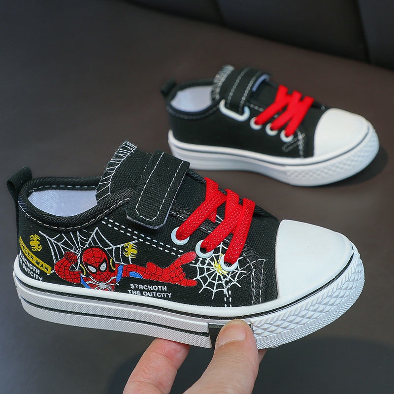 Giày Thể Thao Canvas Đế Mềm Chống Trượt Chân In Hình Người Nhện Phong Cách Mới Cho Bé Trai