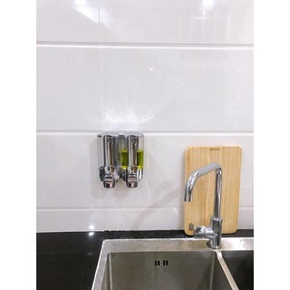 Hộp xà phòng nhấn 2 bình gắn tường cao cấp Bạc
