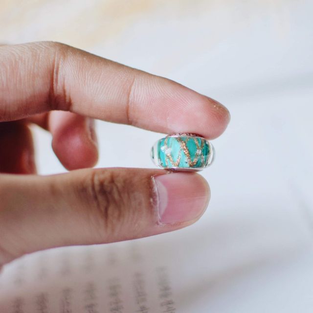 Charm glass xanh lục nhũ vàng bạc s925 vừa tất cả các vòng tay
