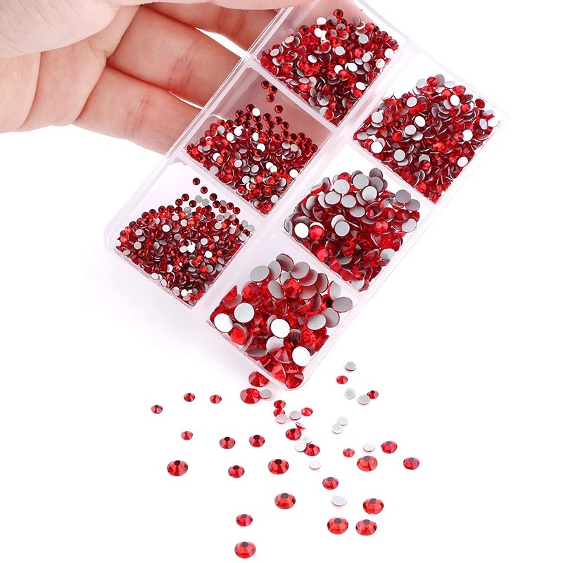 Hộp 1560 Hạt Kim Cương Giả Mặt Kính Đáy Phẳng Nhiều Kích Cỡ Đính Móng Tay Trang Trí DIY