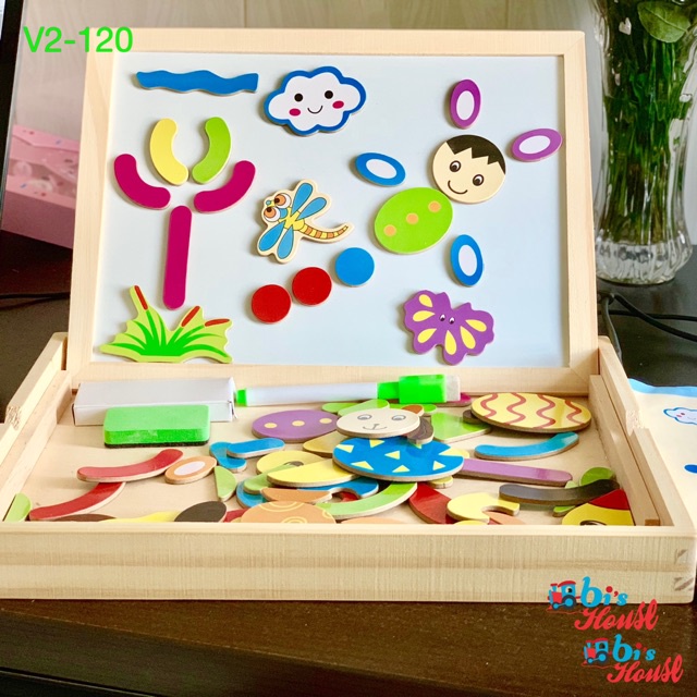 ✙Tranh nam châm ghép hình 2 mặt đa năng - đồ chơi gỗ Bi House
