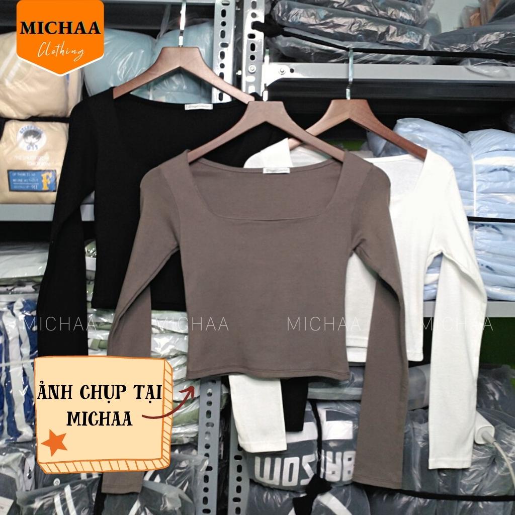 Áo Croptop TAY DÀI CỔ VUÔNG Nữ Thun Borip Ulzzang Cổ Vuông Kiểu Ôm Body Đẹp - MICHAA
