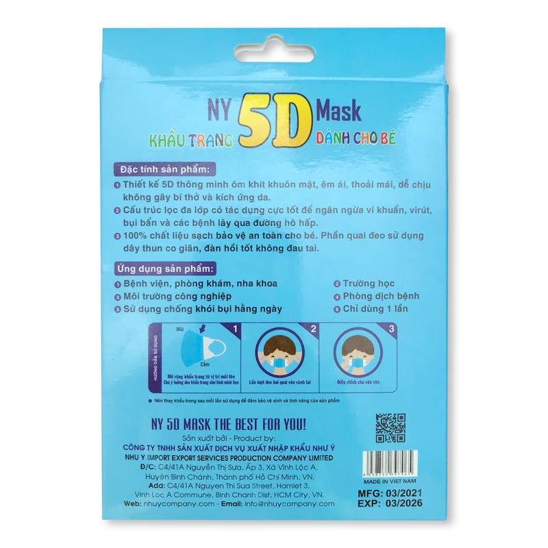 [Quà Tặng] Khẩu Trang Như Ý NY 5D Mask Cho Bé Từ 1-6 Tuổi (Màu ngẫu nhiên)