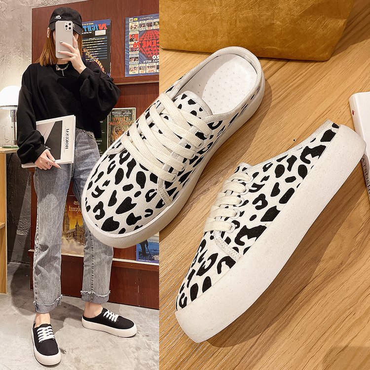 [ Mã 66CBSALE giảm 30K đơn 200K] Giày Lười Chất Liệu Vải Bố Phối Dây Dạng Tròn Dễ Thương Cho Nữ | BigBuy360 - bigbuy360.vn