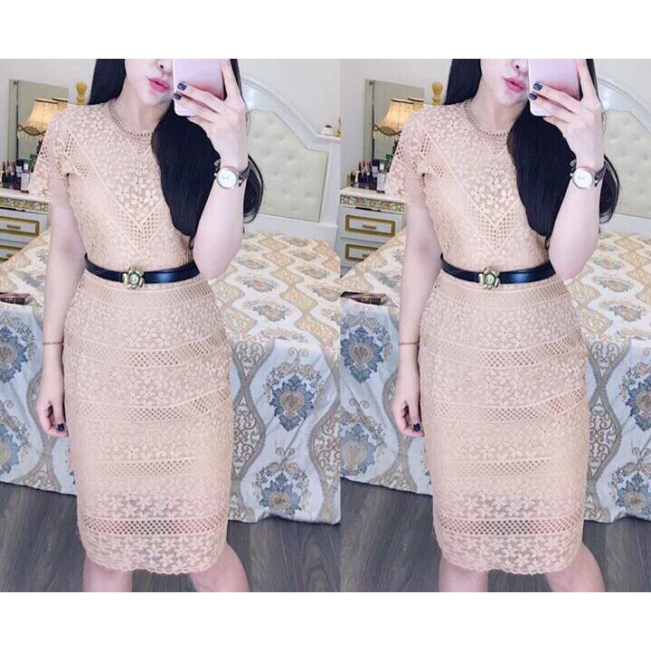 Đầm body ren hoa tay con