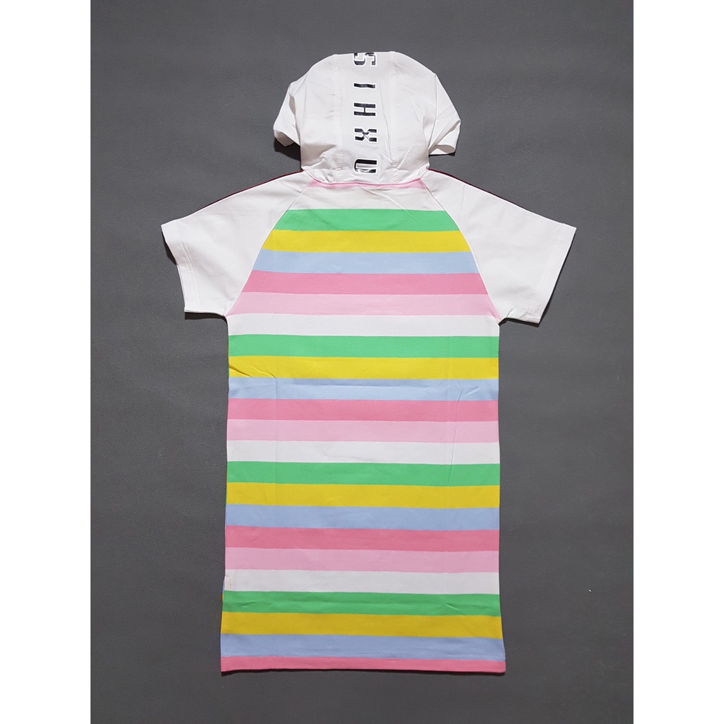 Đầm suông sọc phối nón hoddie thời trang đồng hồ cá tính cho bé gái tuổi teen