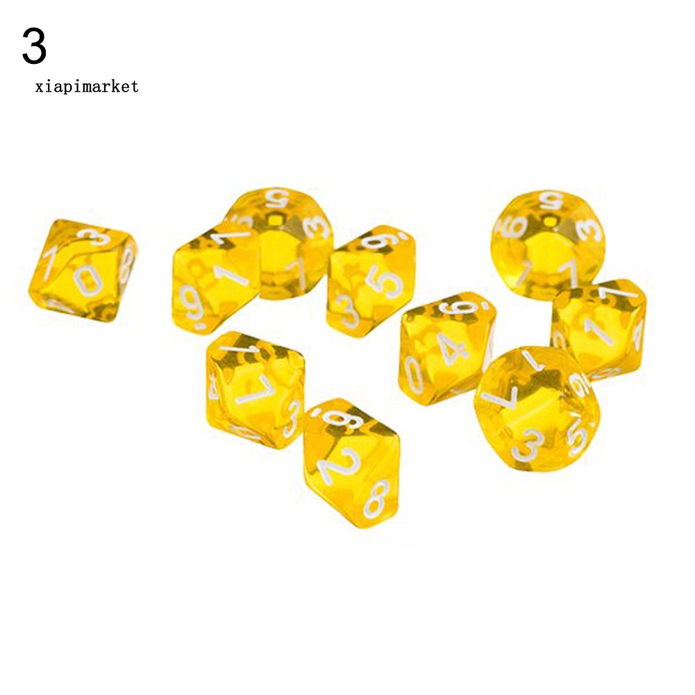 Bộ 10 xúc xắc đa diện D10 trong suốt dùng chơi Dungeons Dragons