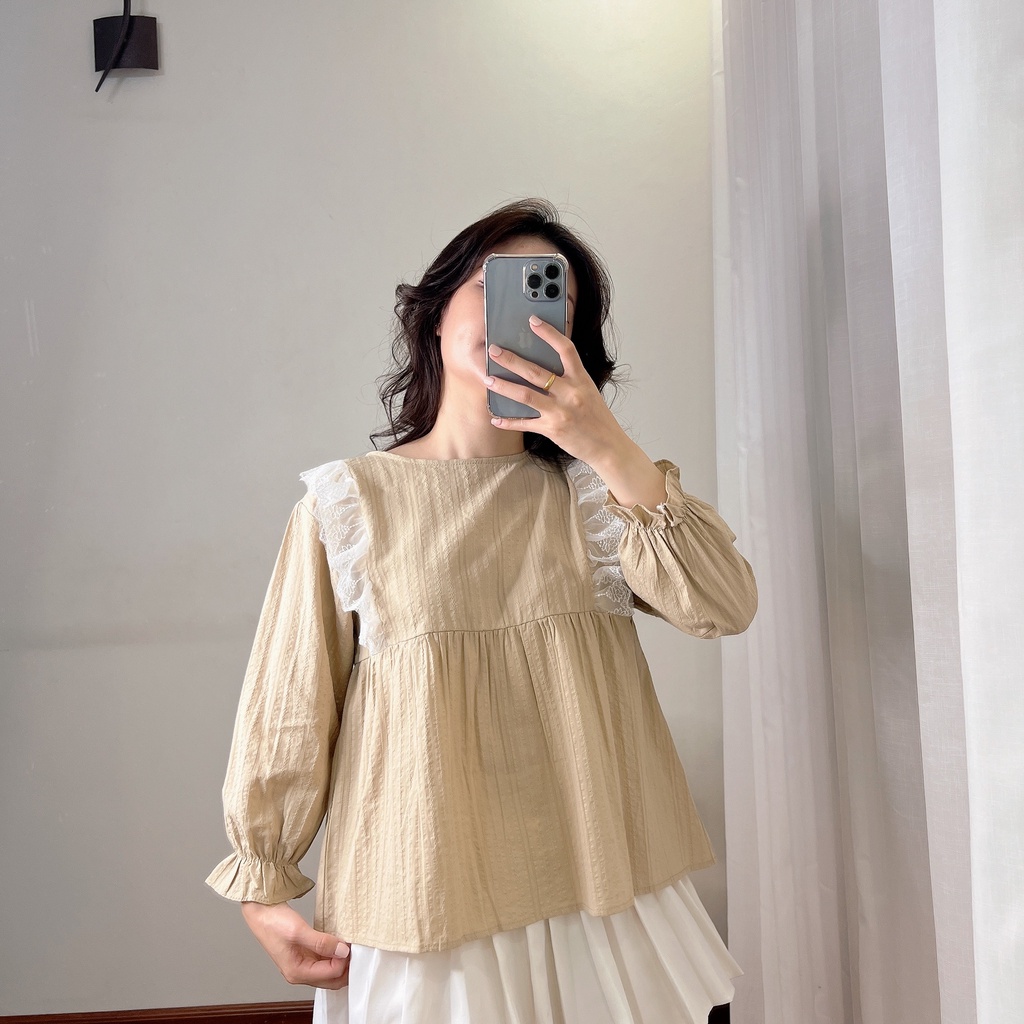 Áo baby doll trắng ulzzang viền ren bèo tiểu thư
