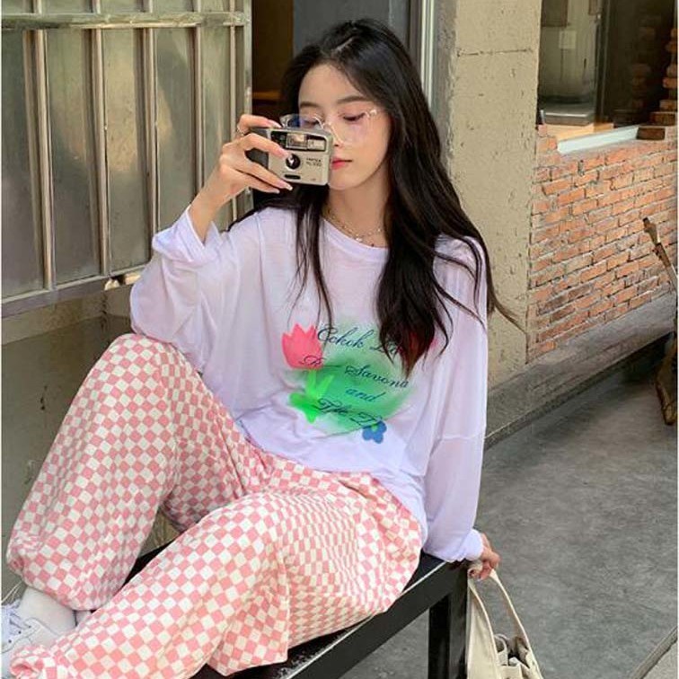 New Style Summer Fashion New Style Women's High Waist High Waisted Sports Pants with Pink Plaid Patterns Summer New Sty