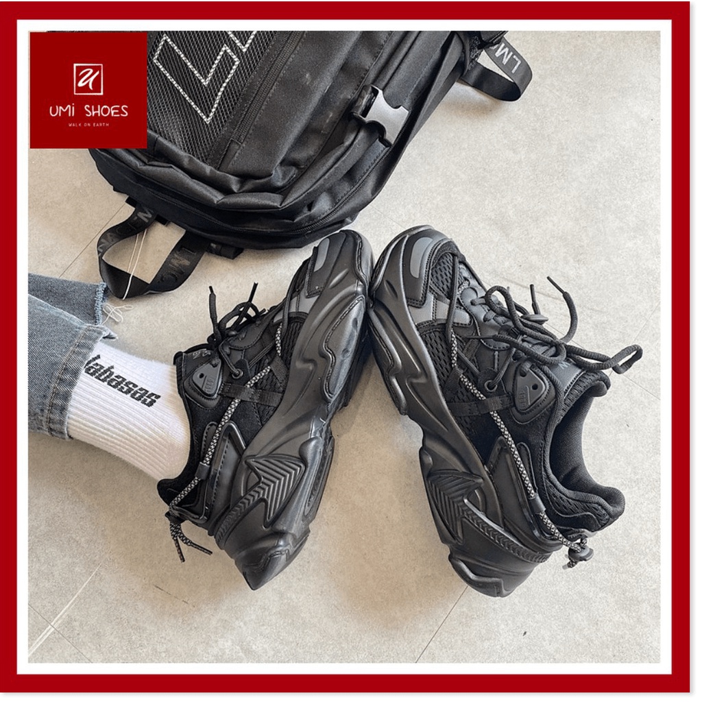 .: 𝗠𝗔𝗡𝗧𝗢 𝗦𝗜𝗠𝗣𝗟𝗘 :. Giày thể thao nữ nhiều dây nâng độn đế cao 5cm hình mũi tên độc đáo năng động màu đen/trắn