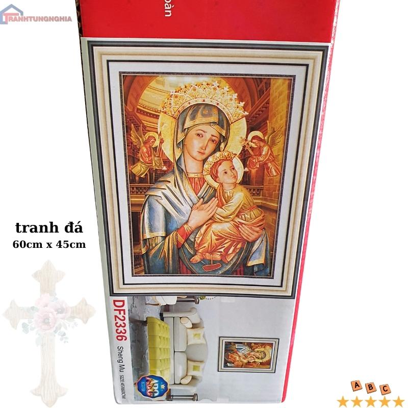 Tranh đính đá, tranh thêu chữ thập đức mẹ hằng cứu giúp 60cm x 45cm