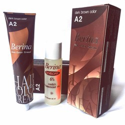 COMBO 2 HỘP Thuốc nhuộm tóc Berina Hair Color Cream 60ml ( NÂU ĐEN A2)