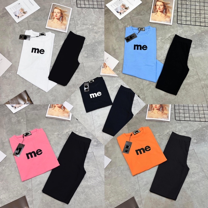 Set áo thun Me + quần legging lửng năng động