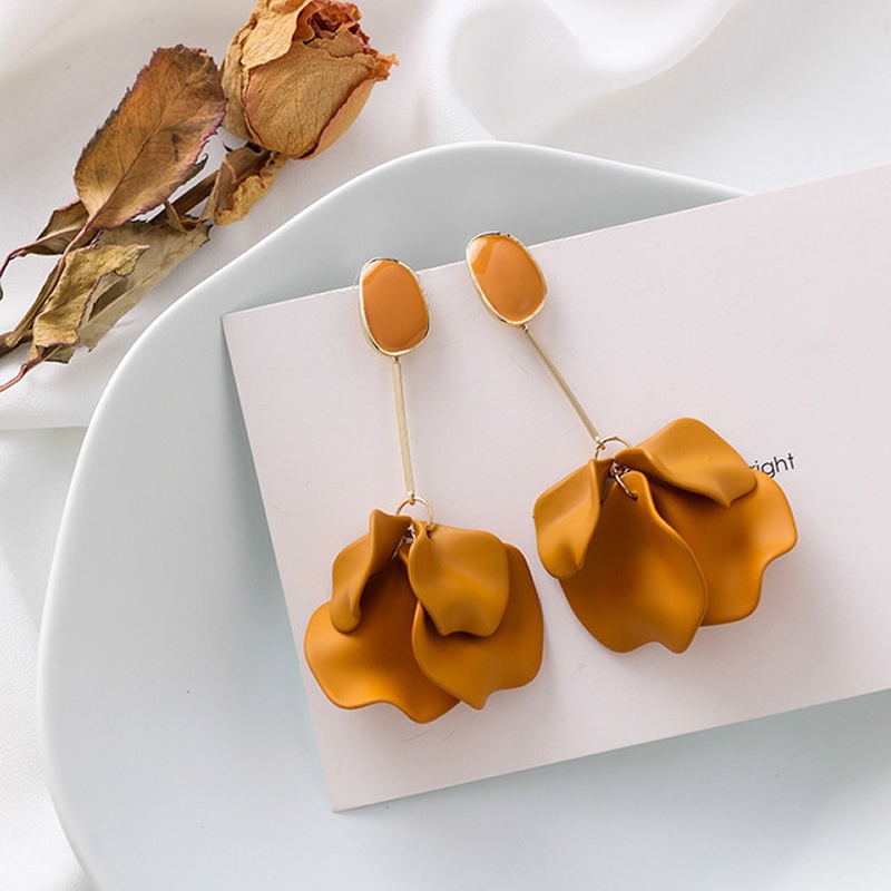 Khuyên tai Pinkdudu PD432 hợp kim hình cánh hoa đỏ mạ màu thời trang nữ