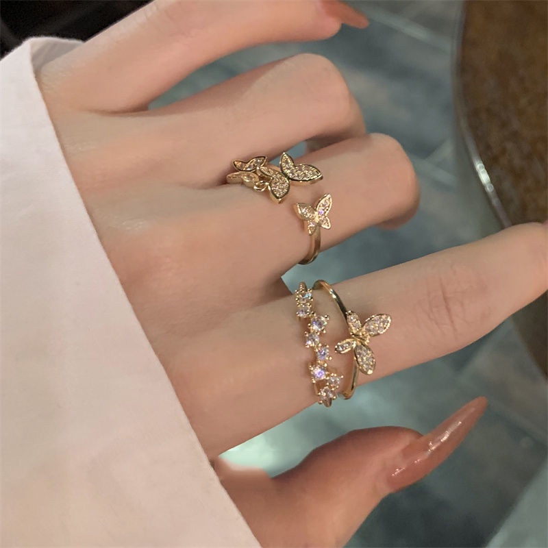 Nhẫn Hai Lớp Dạng Mở Điều Chỉnh Được Phong Cách Hàn Quốc