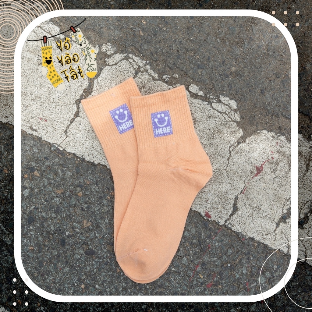 TẤT VỚ CỔ CAO TRUNG HÌNH MẶT CƯỜI NHIỀU MÀU TRƠN