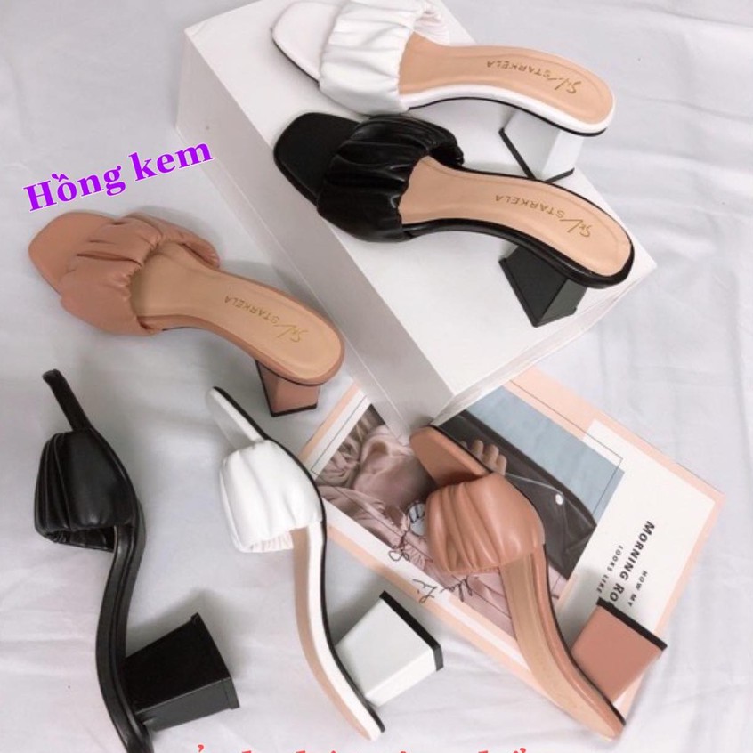 Guốc / Dép cao gót quai nhún bản to mũi vuông cao 6cm - g62