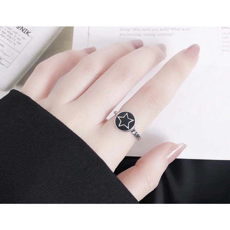 Nhẫn Bạc nữ Ngôi Sao Đá Đen tròn chất liệu Bạc Thái S925