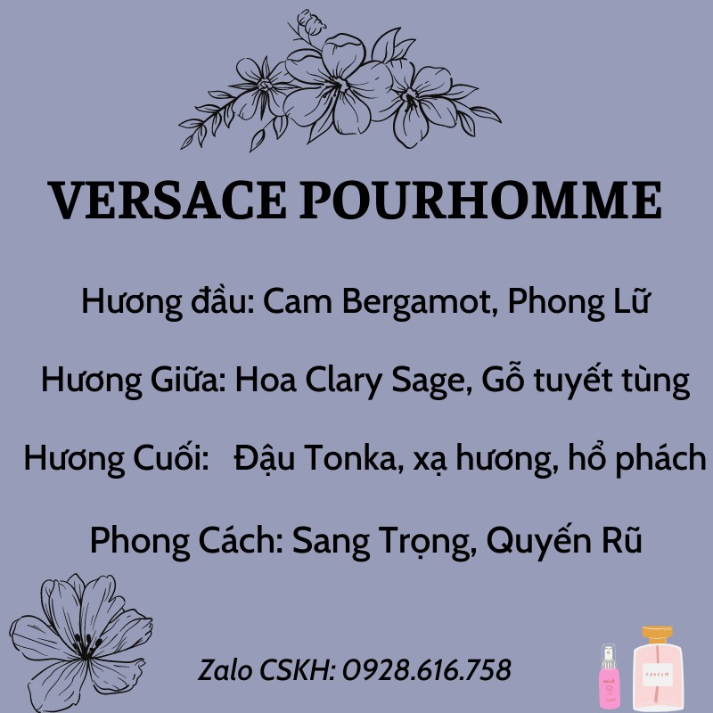 Nước Hoa Nam, Nước Hoa Verseca Pour Homme 100ml Hương Thơm Sang Trọng, Thơm Lâu 8h