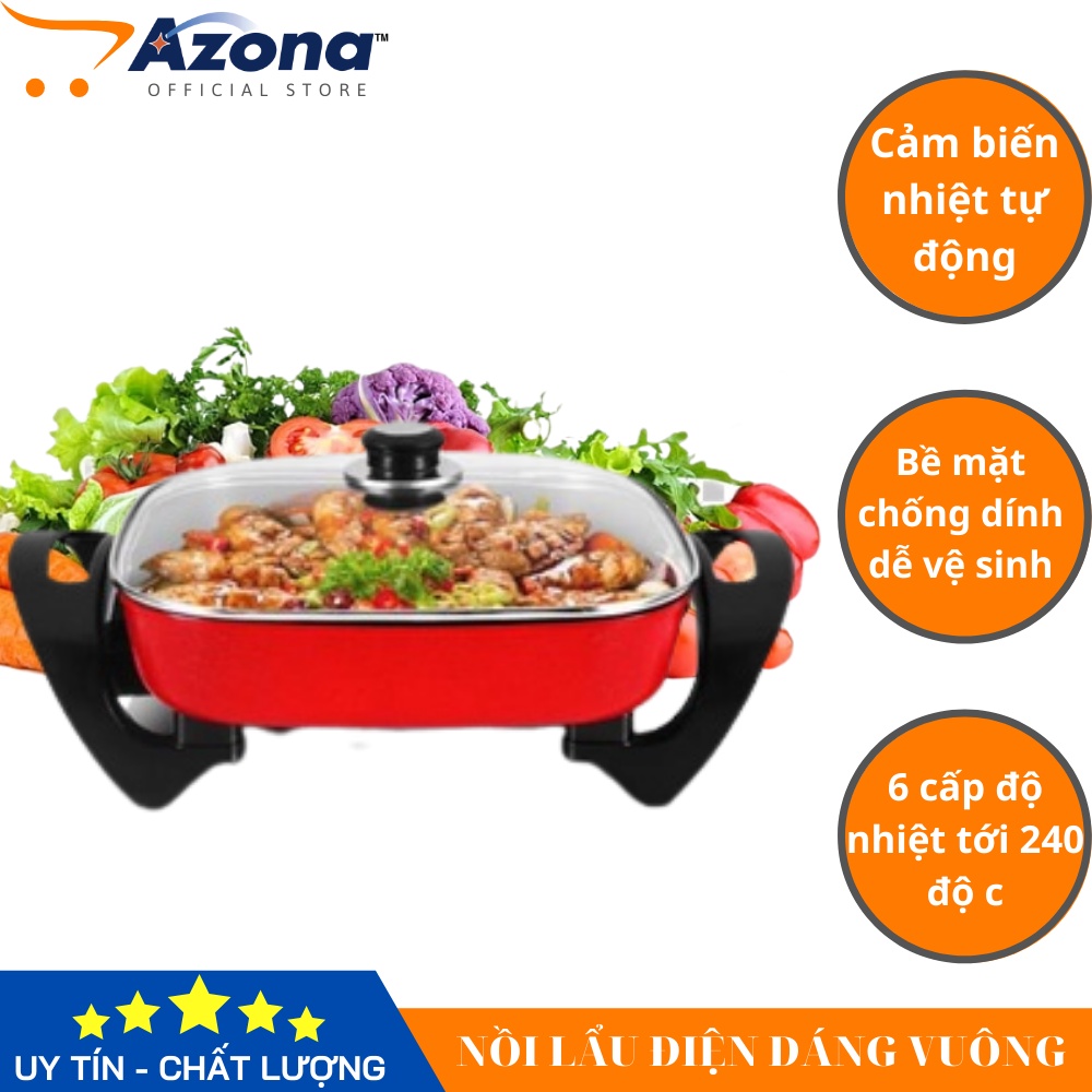Bếp lẩu, Nướng điện. Chảo lẩu vuông Chống Dính Dung tích 5 Lít Đa năng An toàn