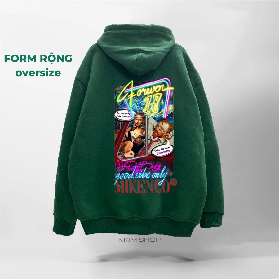 Áo Nỉ HOODIE MIKENCO AR TECHNOLOGY, Áo hoodie XANH LÁ unisex nam nữ form rộng oversize chất liệu Nỉ bông cao cấp