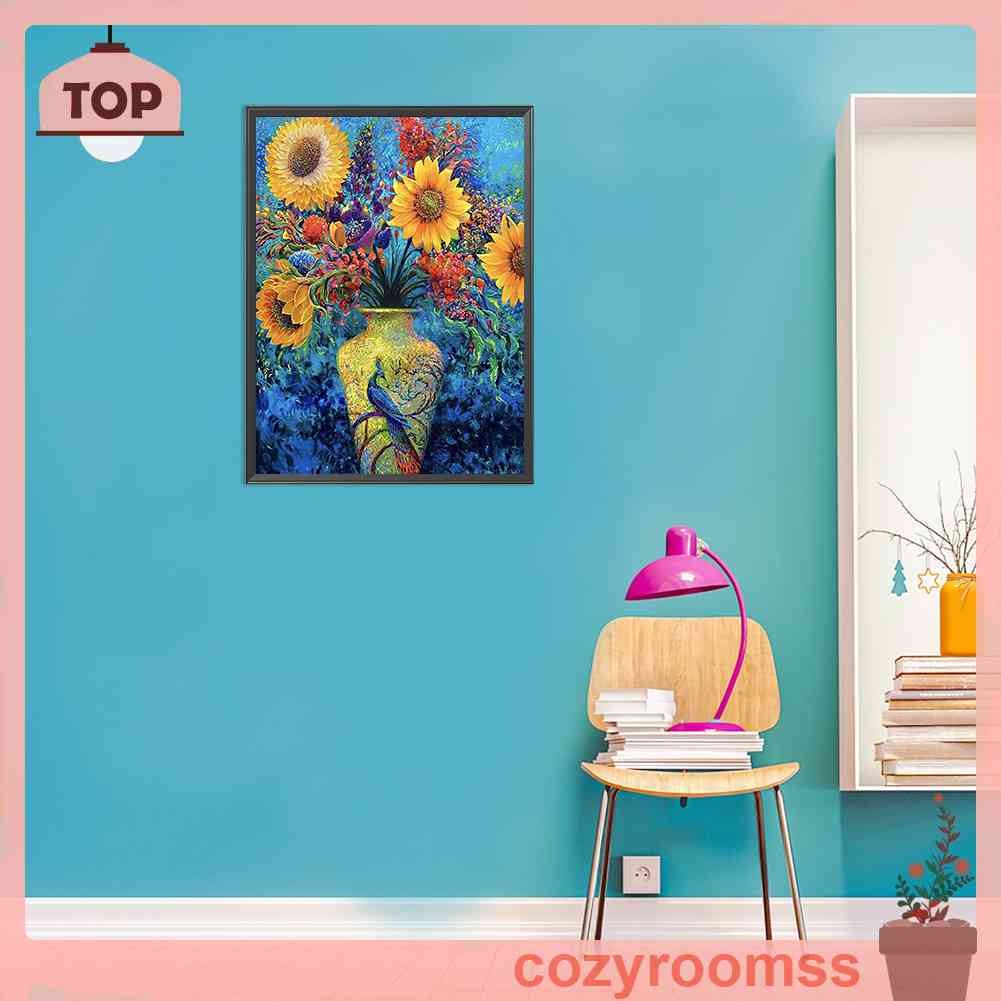 Bộ Tranh Thêu Chữ Thập Hình Lọ Hoa Hướng Dương Và Chim Công 11CT 40x50cm