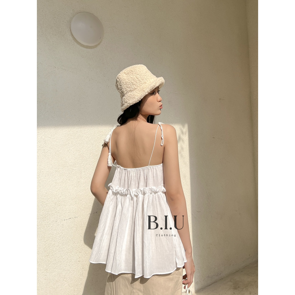 Set áo dây gân tơ chân váy suông dài chất line bánh bèo dễ thương BIU Clothing BB0022