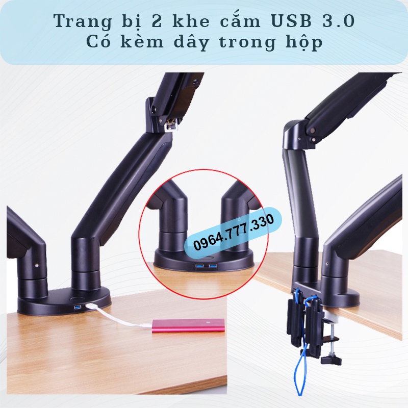 F195A Giá treo 2 màn hình máy tính NB #Tay treo 2 màn hình đa năng #Xoay 360 độ (màn hình 17-32 inch) NorthBayou