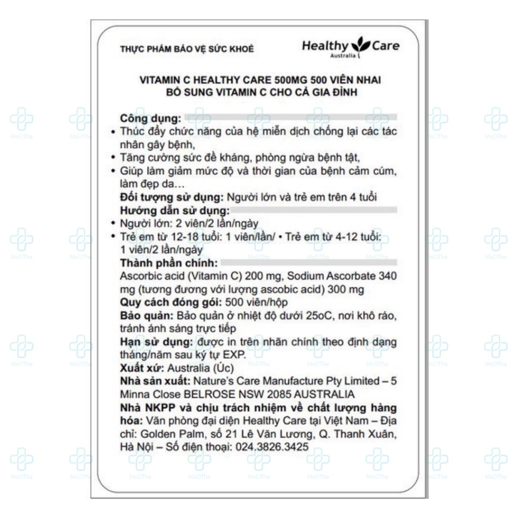 Vitamin C Healthy Care - Viên Uống Vitamin C, Tăng Sức Đề Kháng, Chống Lão Hóa Da (Lọ 500 Viên) [Chính Hãng]