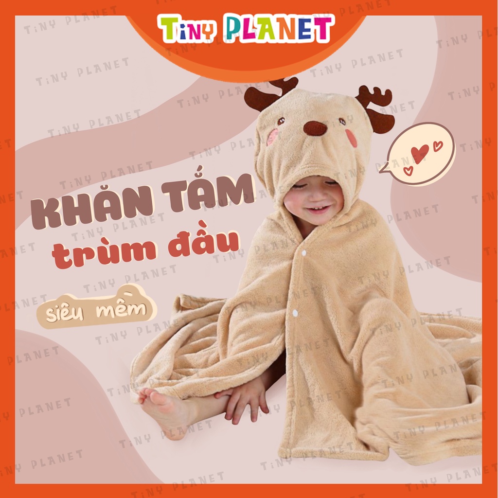 Khăn tắm trùm đầu cao cấp hình thú siêu mềm cho bé từ sơ sinh cỡ 70 x 140cm