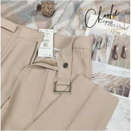 Quần baggy nữ cạp cao đai vuông cúc Lệch form đẹp kiểu: Quần baggy nữ công sở MOMOTO