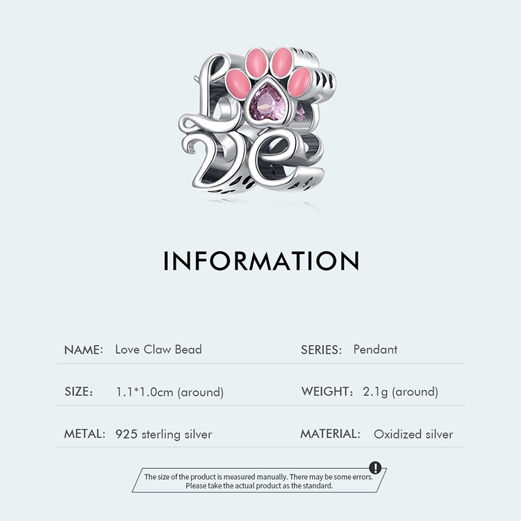 Hạt cườm BAMOER bạc 925 hình móng vuốt trái tim