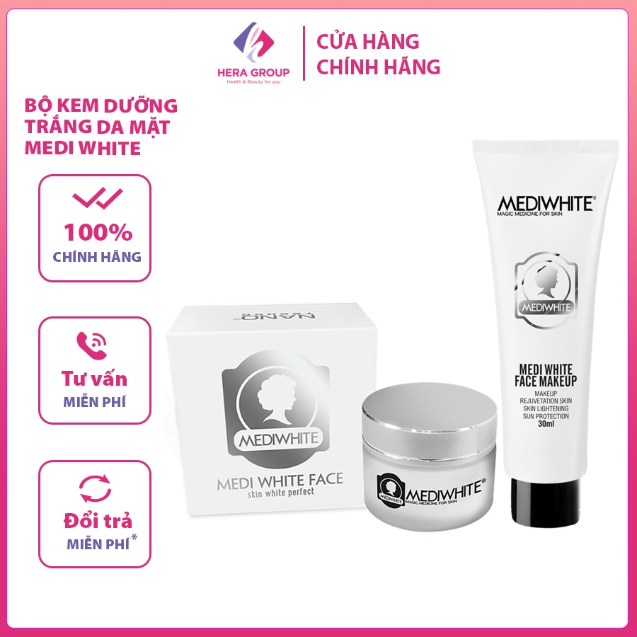 Bộ kem dưỡng trắng da mặt Medi White Chính Hãng - Medi White Face & Medi White Face Makeup