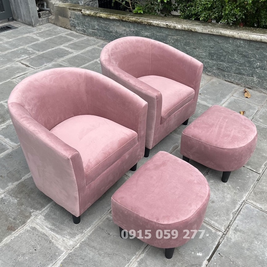 Ghế Sofa thư giản cho một người ngồi màu hồng phấn chất vải nhung bền đẹp cao cấp giao hàng toàn quốc