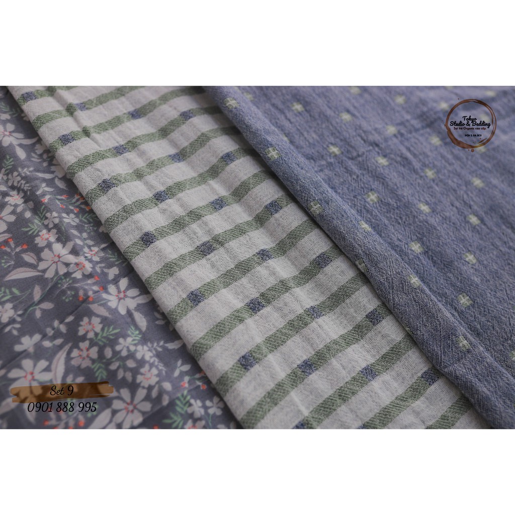 Set 09_Chăn Xô Cotton Sợi tre Organic dòng Basic &amp; Ga gối cottton nguyên chất 100%