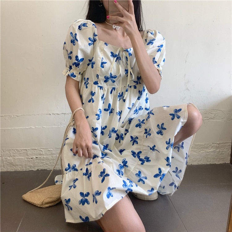 Đầm tay phồng in họa tiết thời trang Pháp FAGREEN245 10% 30K 99K