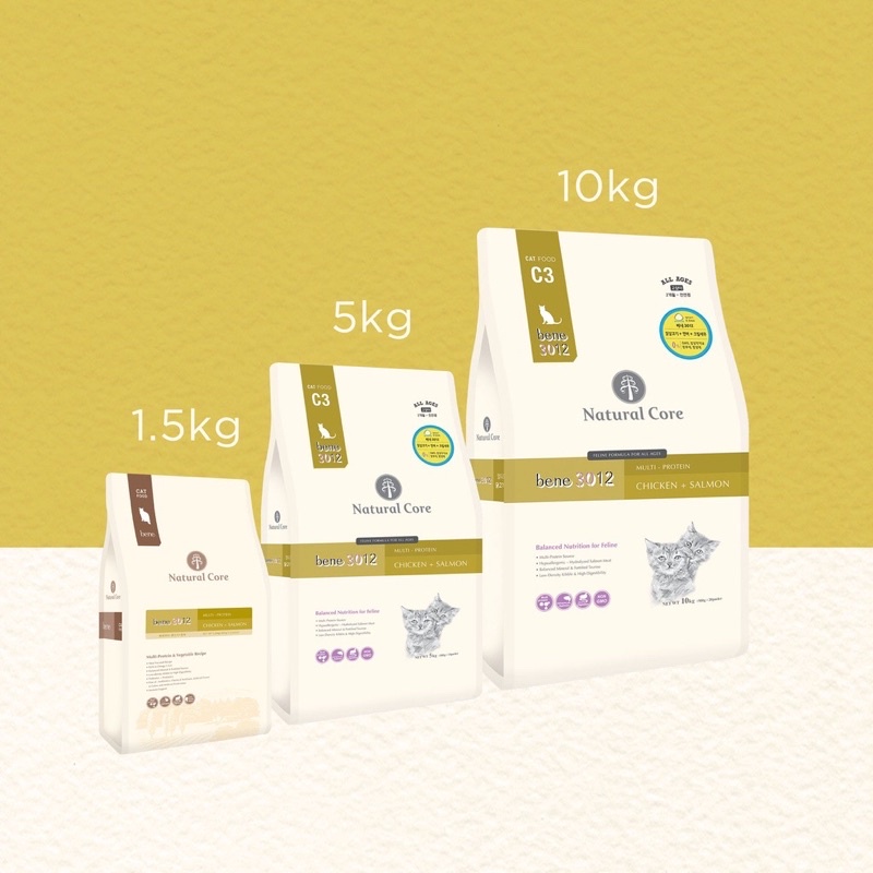 Thức ăn hạt cho mèo Natural Core C3 Bene 3012 | Thịt gà và Cá hồi | Tốt cho tiết niệu và tim mạch