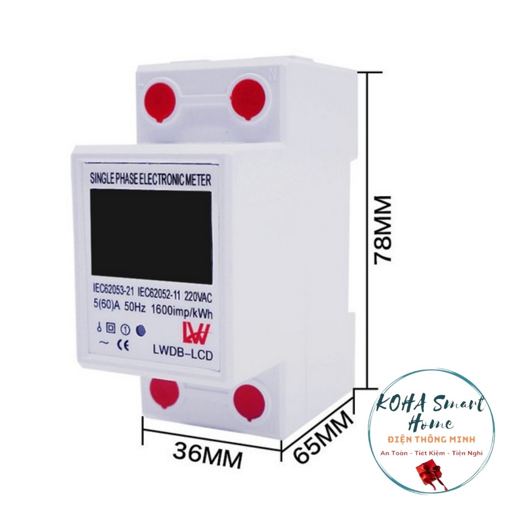 Công tơ điện tử 1P 60A LW đo điện năng tiêu thụ Kwh độ chính xác cao màn hình LCD hiển thị rõ chất lượng cao