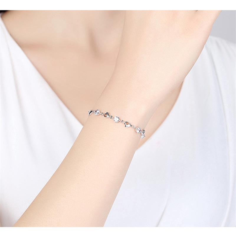 Crystal Blue Silver S925 Ladies Bracelet Simple Heart-shaped Heart-to-Heart Handheld