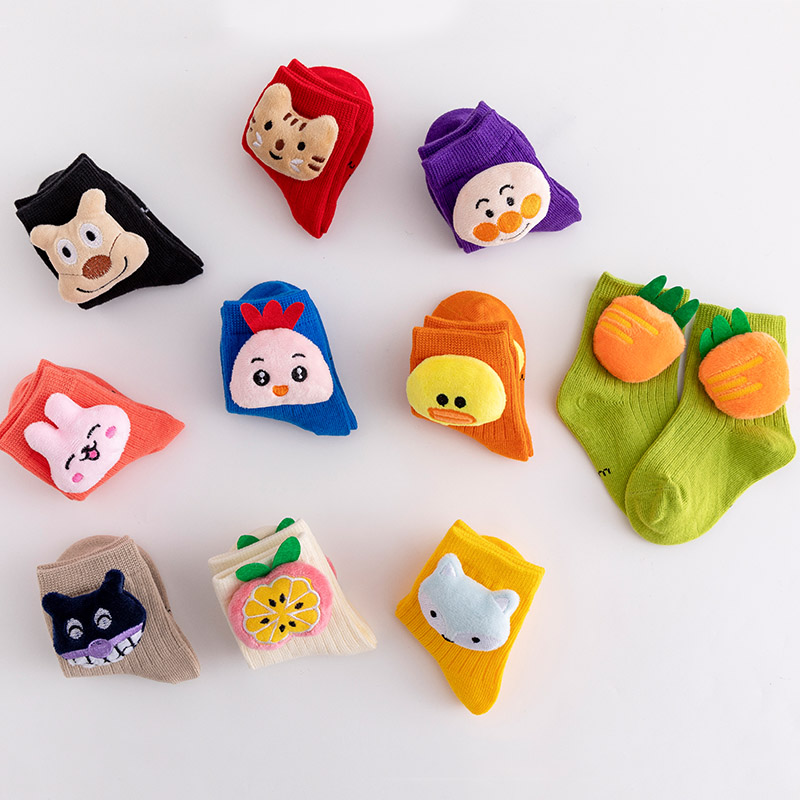 Tất cotton màu kẹo mềm mại họa tiết hoạt hình 3D kiểu Hàn Quốc cho bé gái tập đi