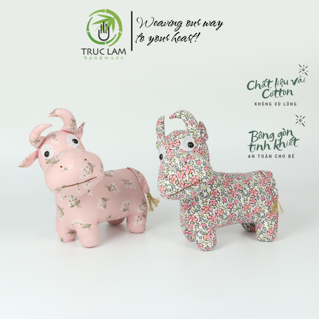 Đồ Chơi Cho Bé Thú Nhồi Bông Hình Con Bò Mặt Cười Vải Hoa Bông Gòn Cao Cấp – Trúc Lâm Handmade