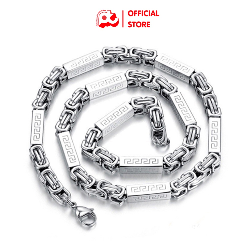 Dây chuyền inox nam titan cao cấp đẹp sang trọng thép không gỉ ziczac vuông PT JEWELRY kích cỡ 7mm màu trắng PTDCNA27