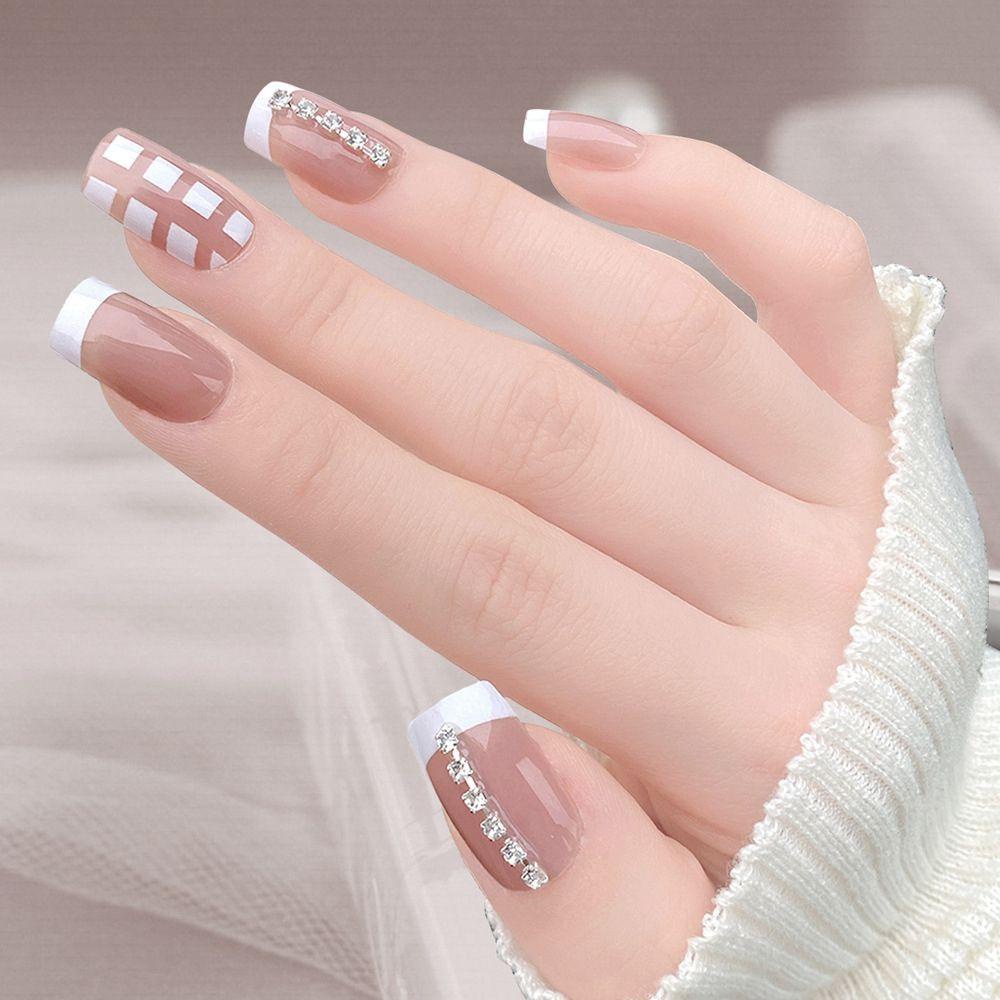 Bộ 24 Móng Tay Giả Ngắn / Tròn / Vuông Che Phủ Toàn Diện Có Thể Tháo Rời
